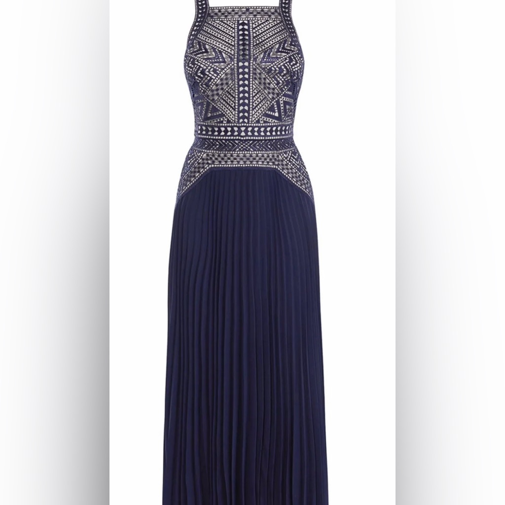 Karen Millen Sleeveless Pleated Dress Navy Usa 6-Uk10